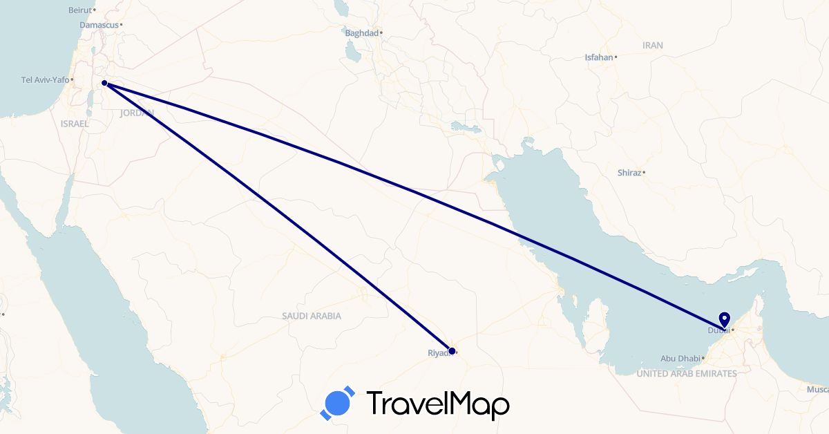 TravelMap itinerary: driving in United Arab Emirates, Jordan, Saudi Arabia (Asia)